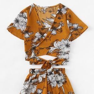 Two Piece Rusty Yellow High Waisted Floral Outfit